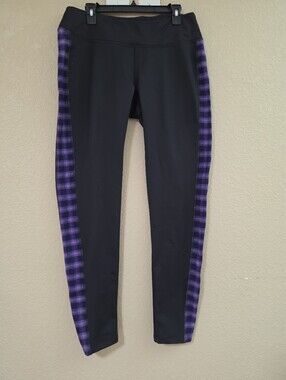 Vermont Flannel Co Womens Leggings Fleece Lined Plaid Accent Black